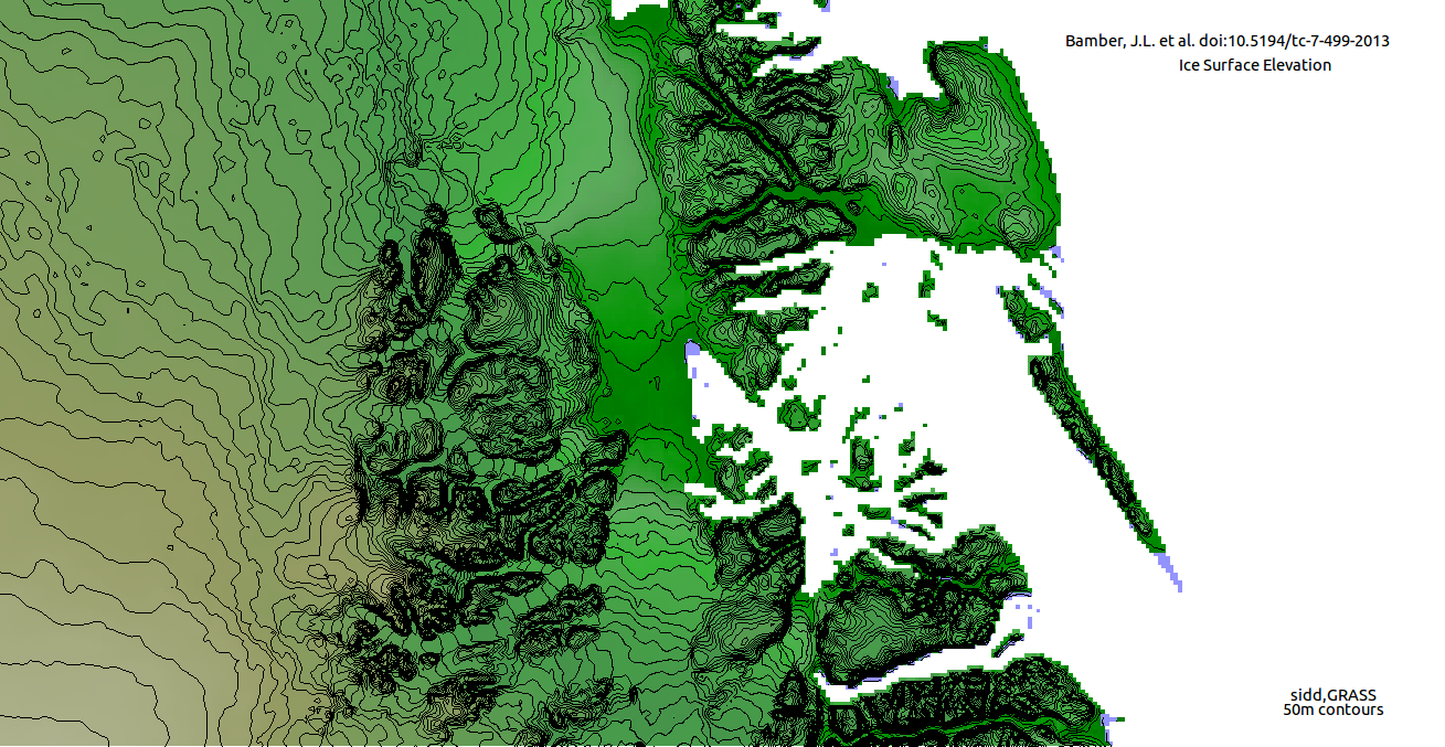 Ice Surface contours of Storstrommen and 
L. Bistrup Brae