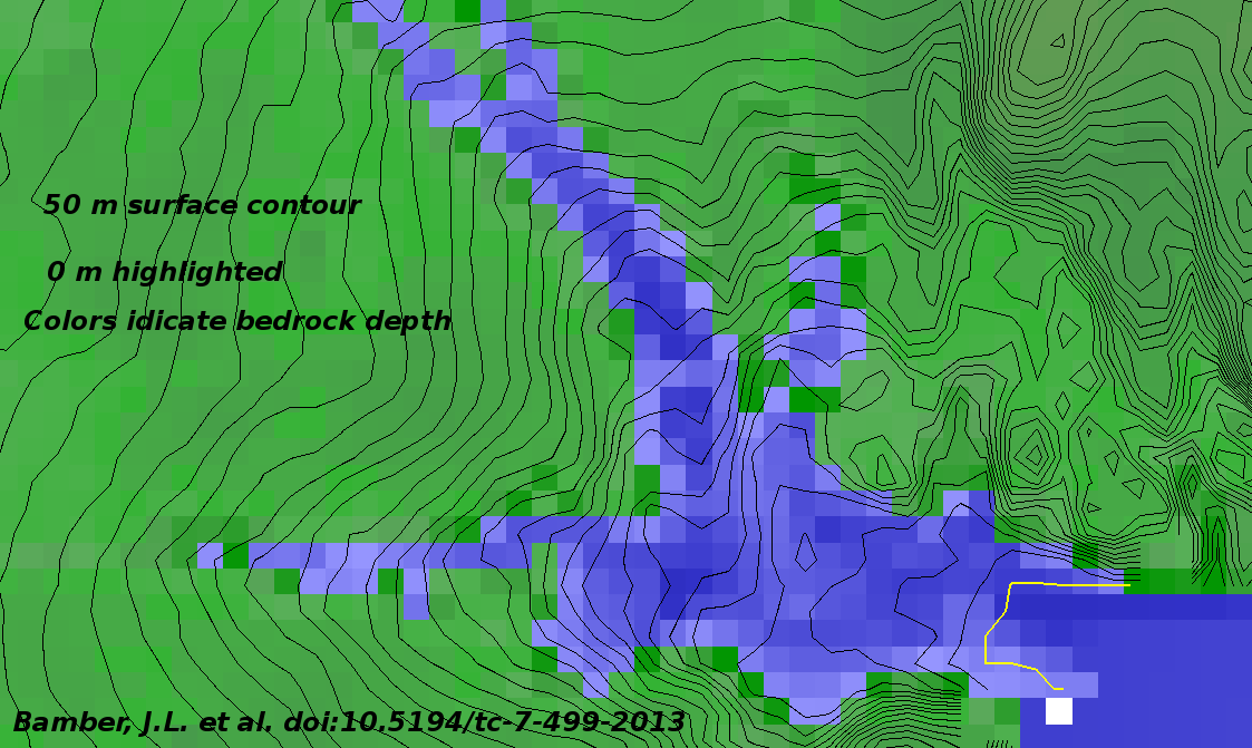 50m ice surface contours on Helheim