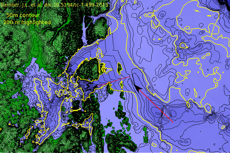 NE bedrock with 200m depth highlighted